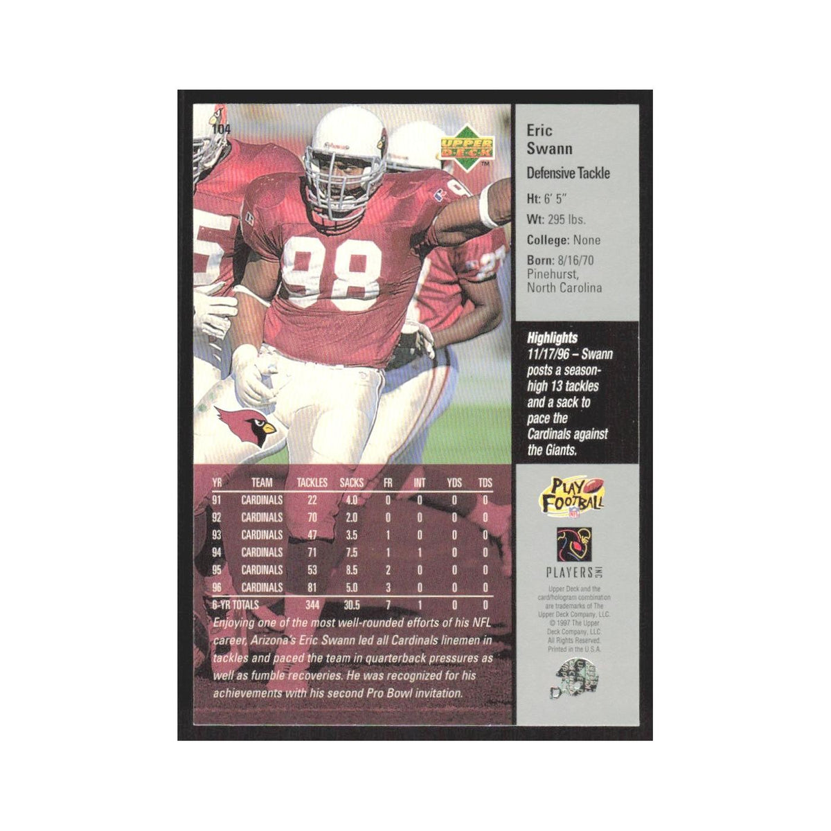 1997 Upper Deck Eric Swann Cardinals #104