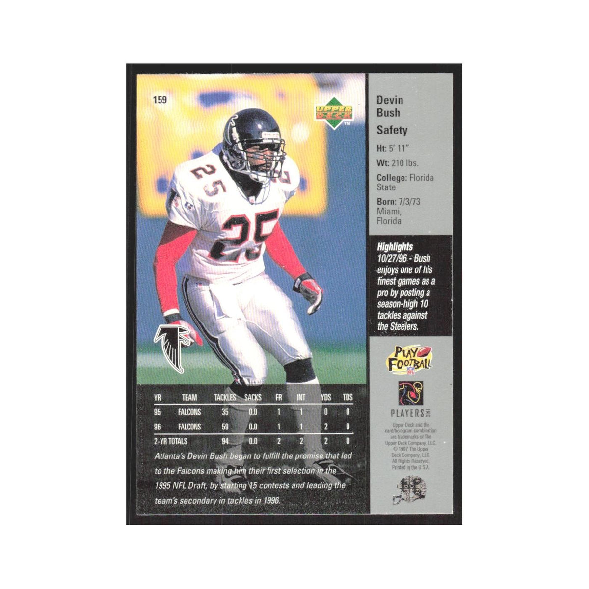 1997 Upper Deck Devin Bush Falcons #159