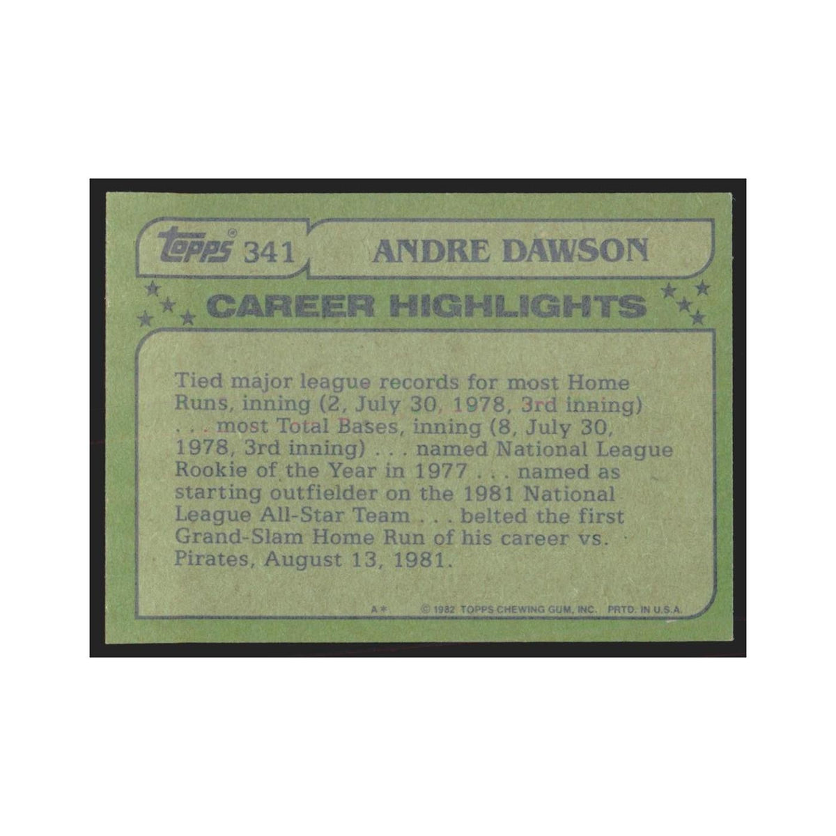 1982 Topps Andre Dawson Montreal Expos #341