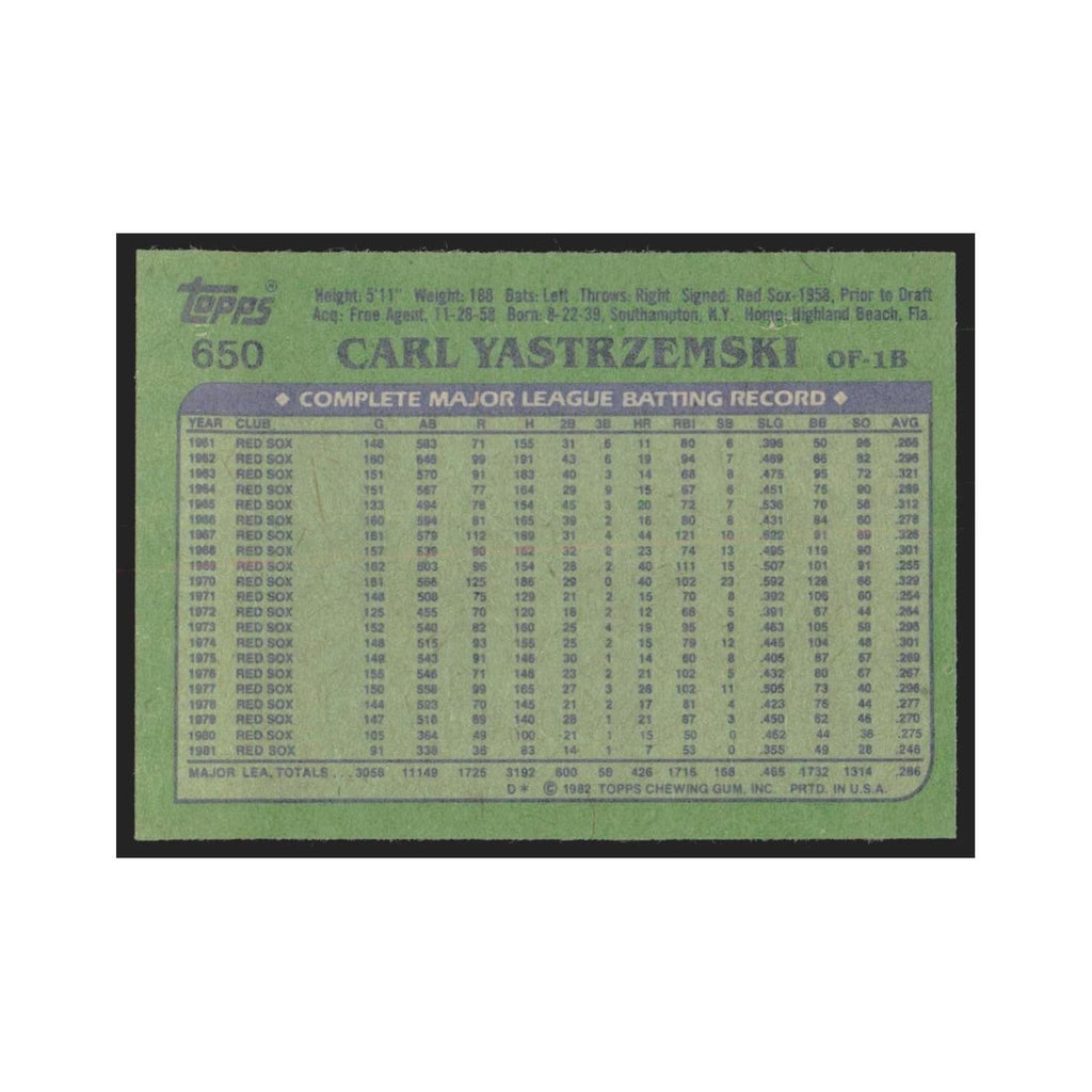 1982 Topps Carl Yastrzemski Red Sox #650