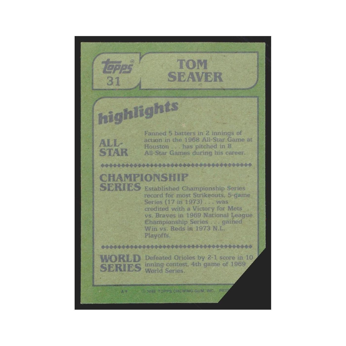 1982 Topps Tom Seaver Reds #31