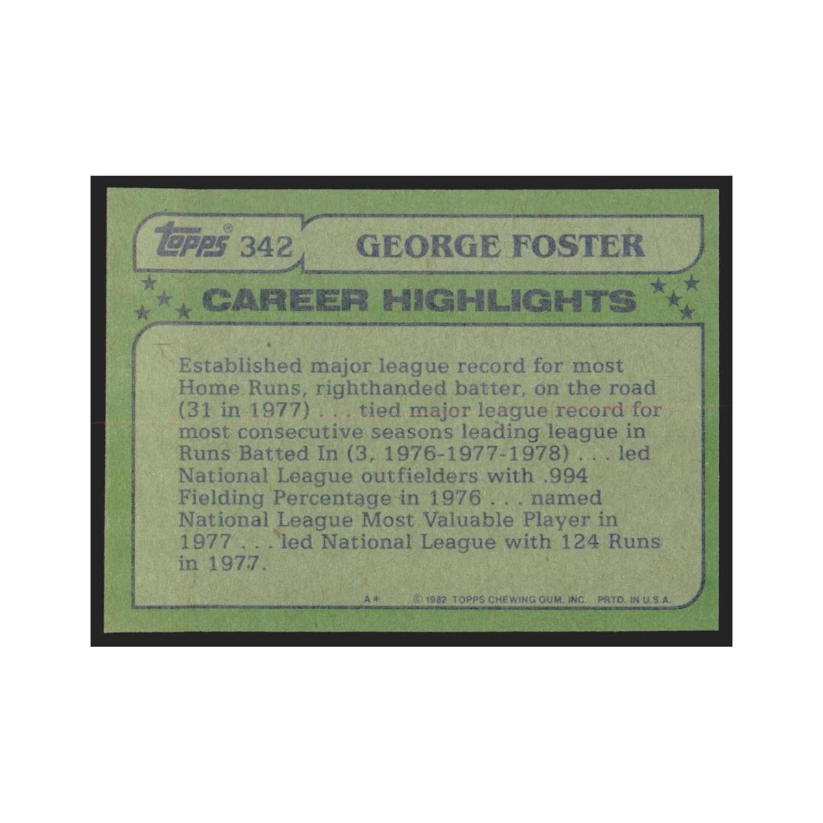 1982 Topps George Foster Reds #342
