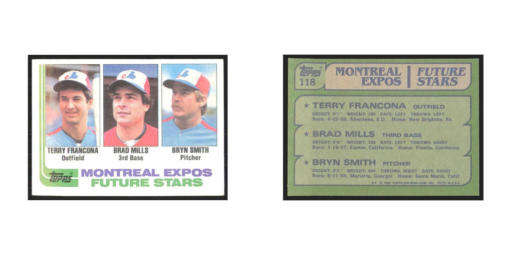 1982 Topps Terry Francona/Brad Mills/Bryn Smith Montreal Expos #118