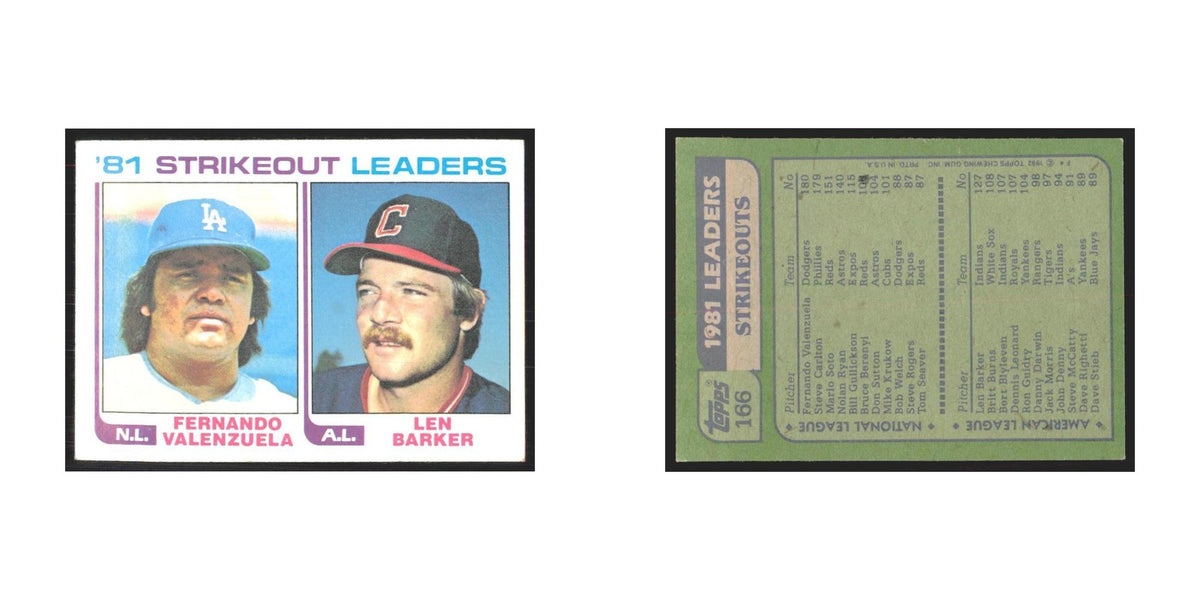 1982 Topps Fernando Valenzuela/Len Barker Los Angeles Dodgers/Cleveland Indians