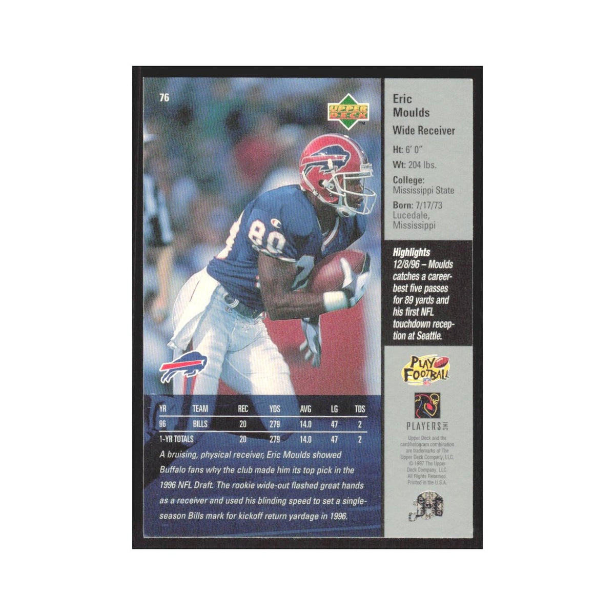 1997 Upper Deck Eric Moulds Bills #76
