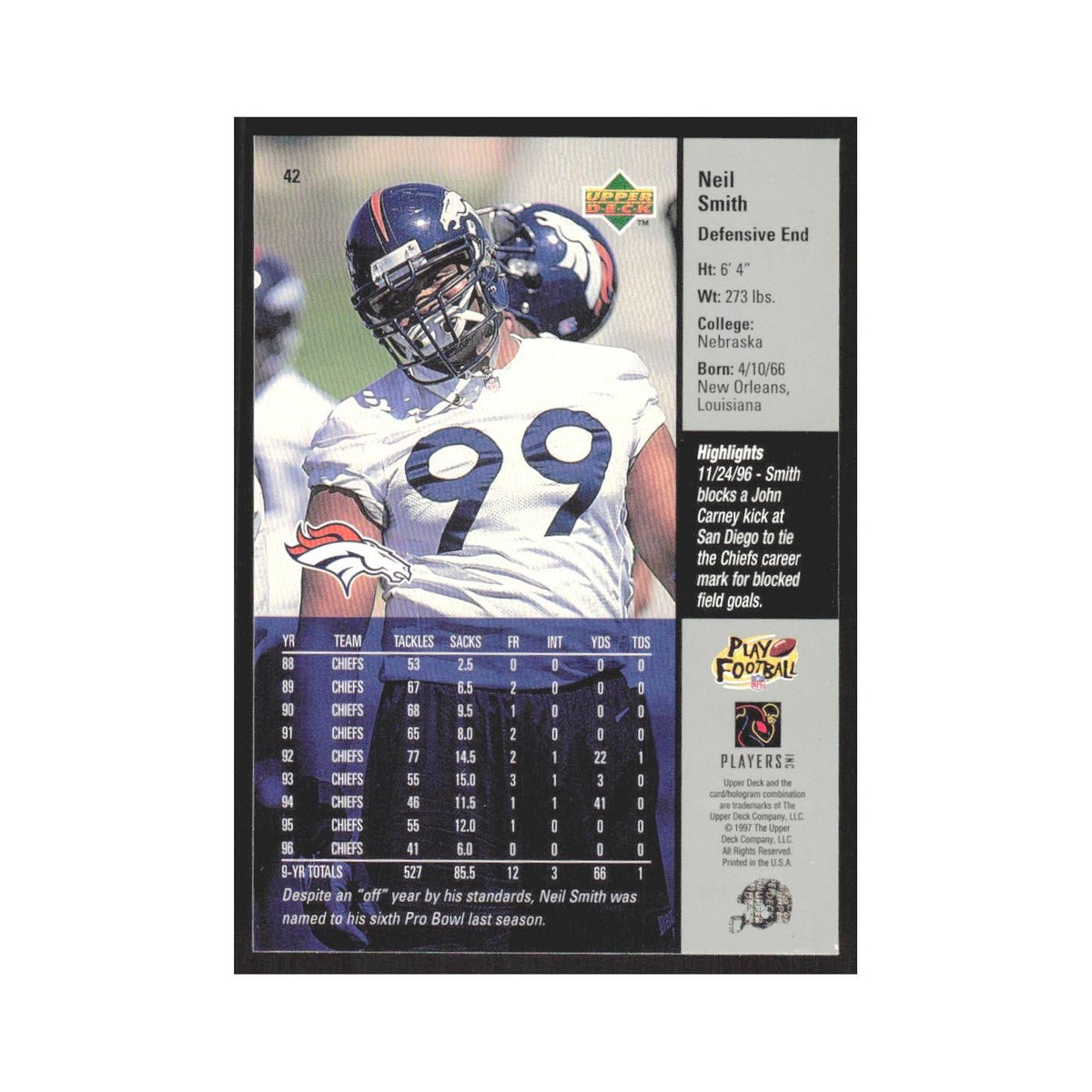 1997 Upper Deck Neil Smith Broncos #42