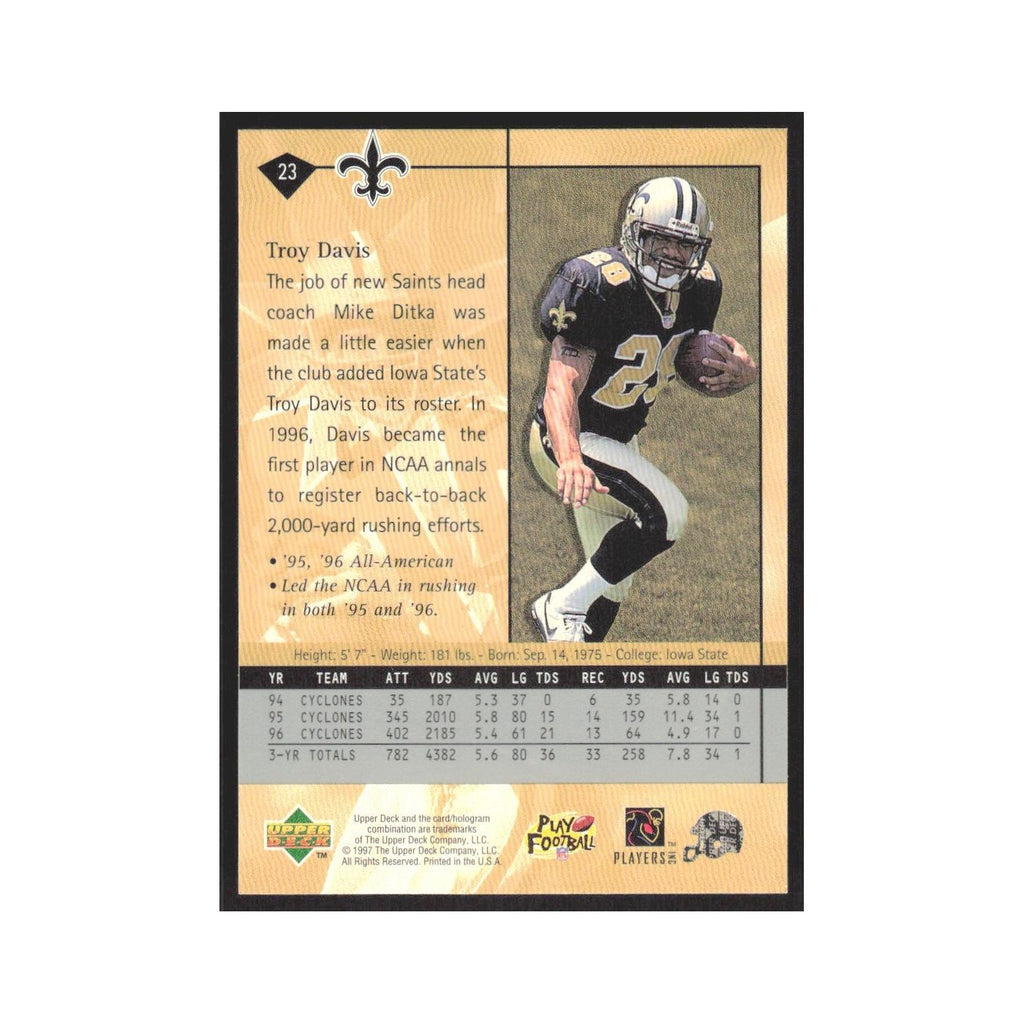 1997 Upper Deck Troy Davis RC Saints #23