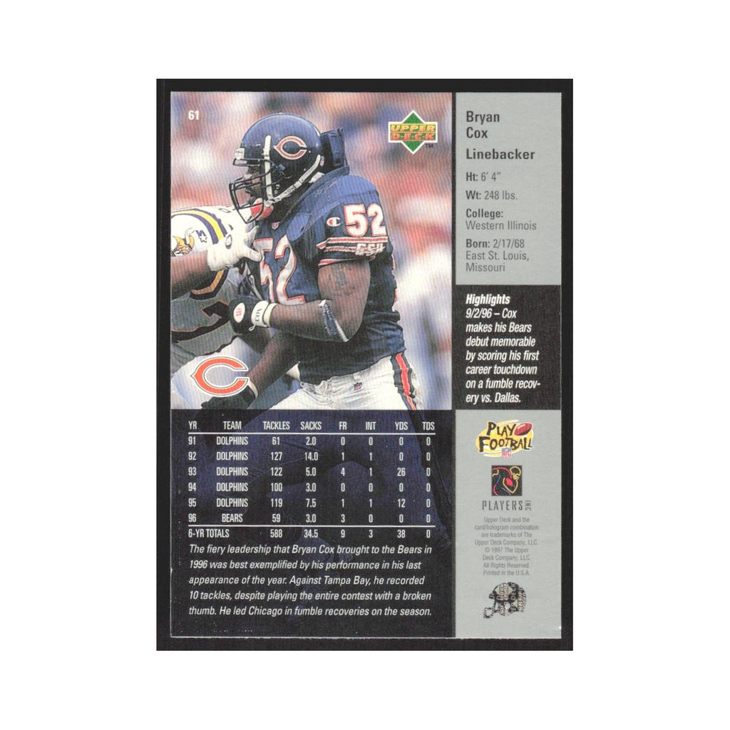 1997 Upper Deck Bryan Cox Bears #61
