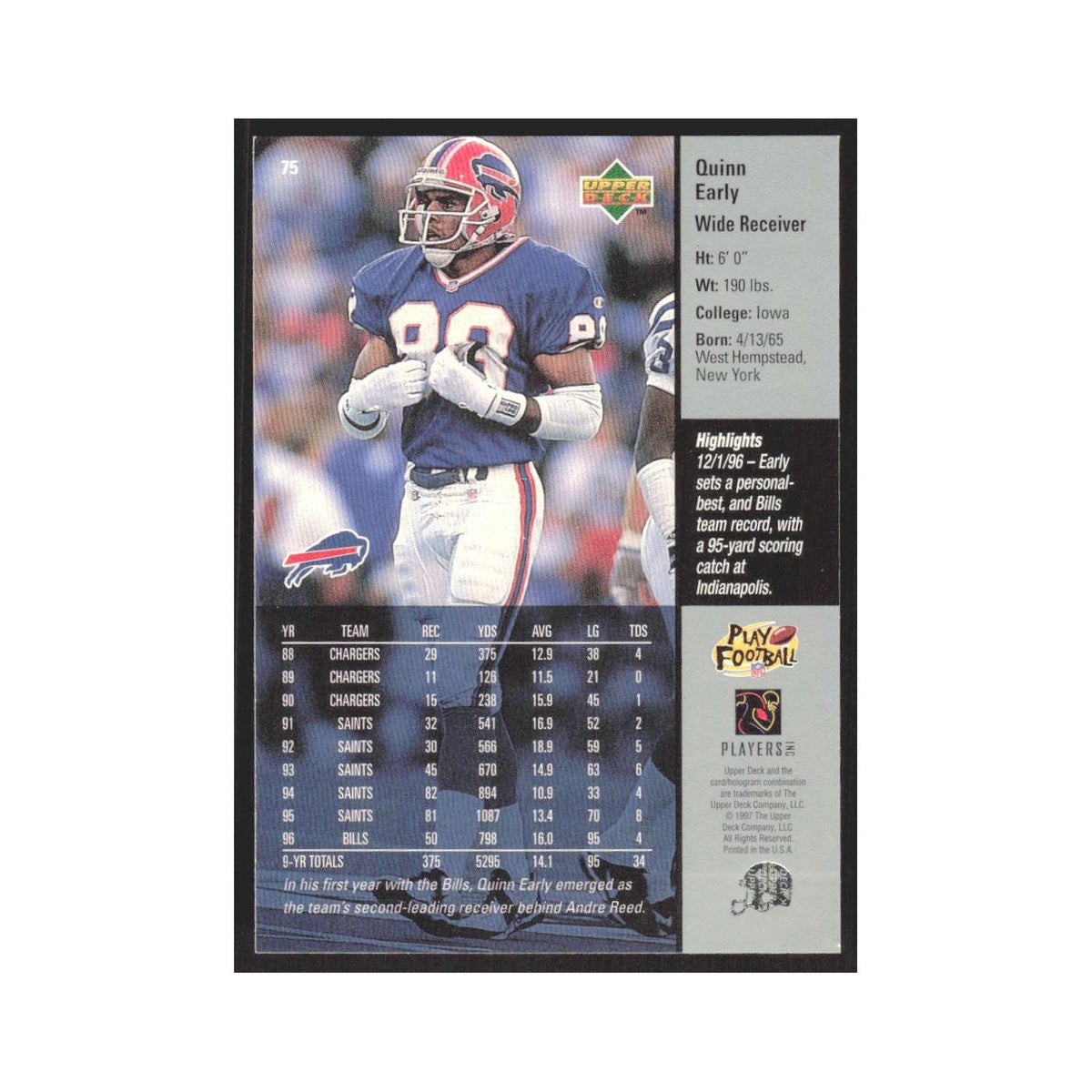 1997 Upper Deck Quinn Early Bills #75