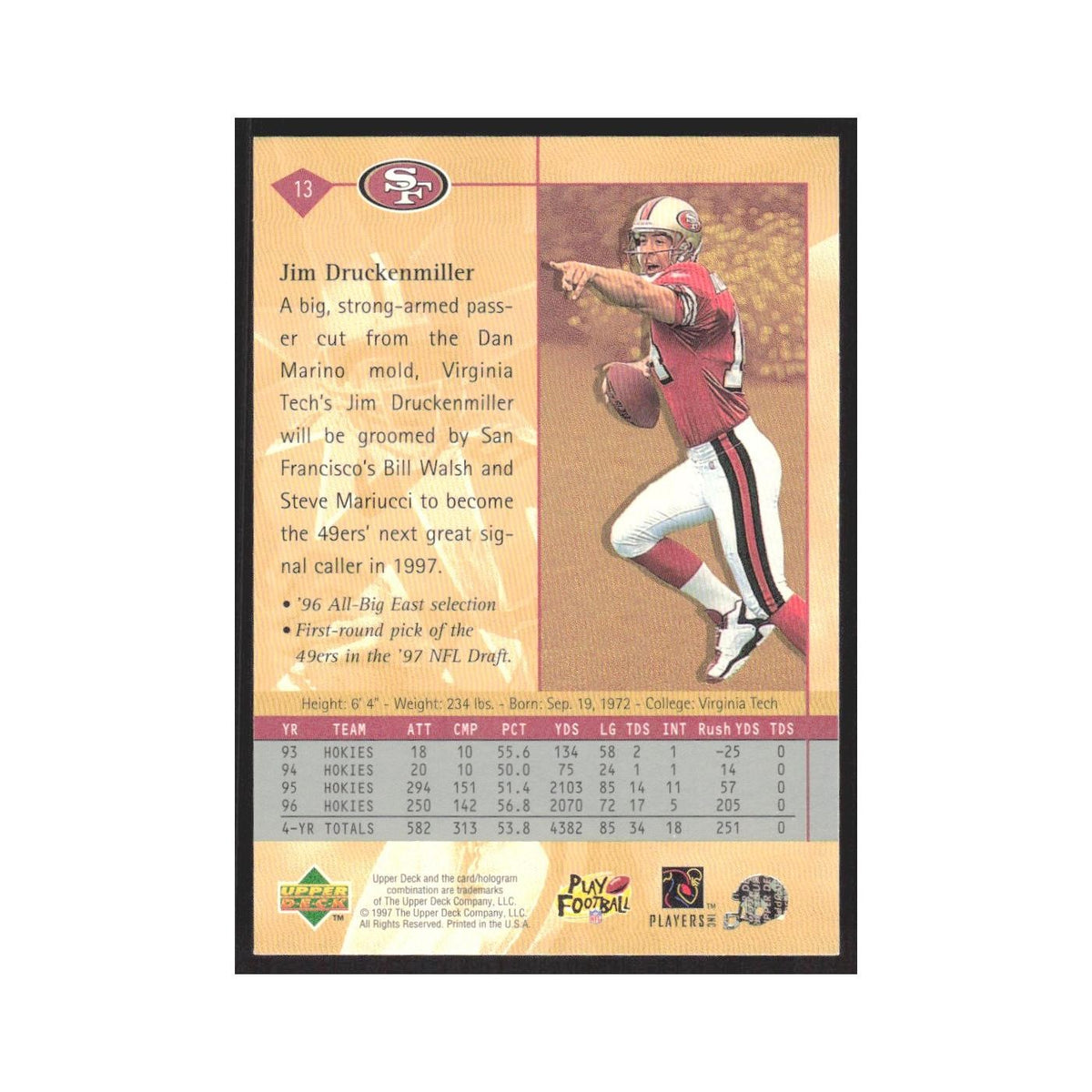 1997 Upper Deck Jim Druckenmiller RC 49ers #13
