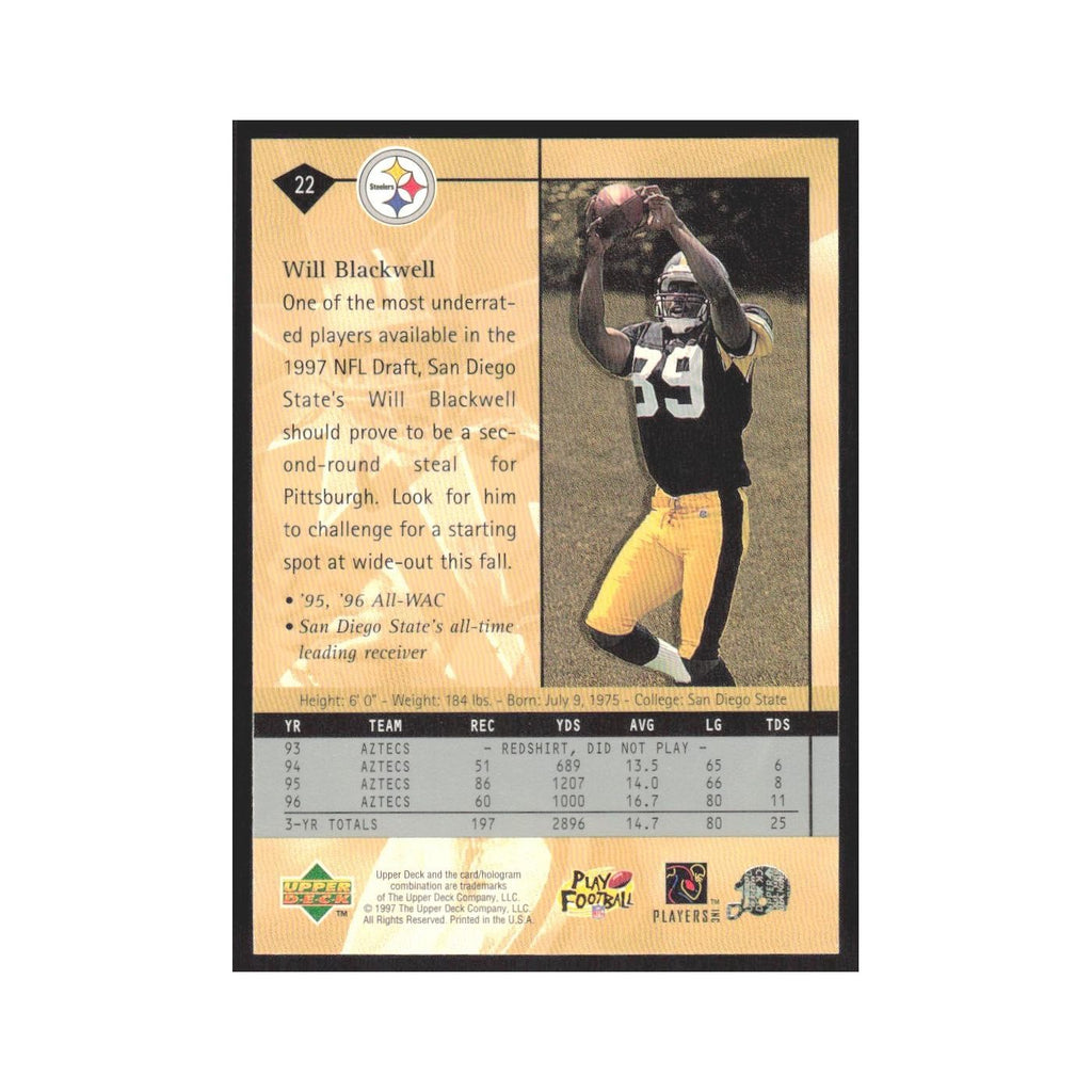 1997 Upper Deck Will Blackwell RC Steelers #22