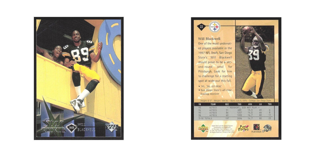1997 Upper Deck Will Blackwell RC Steelers #22