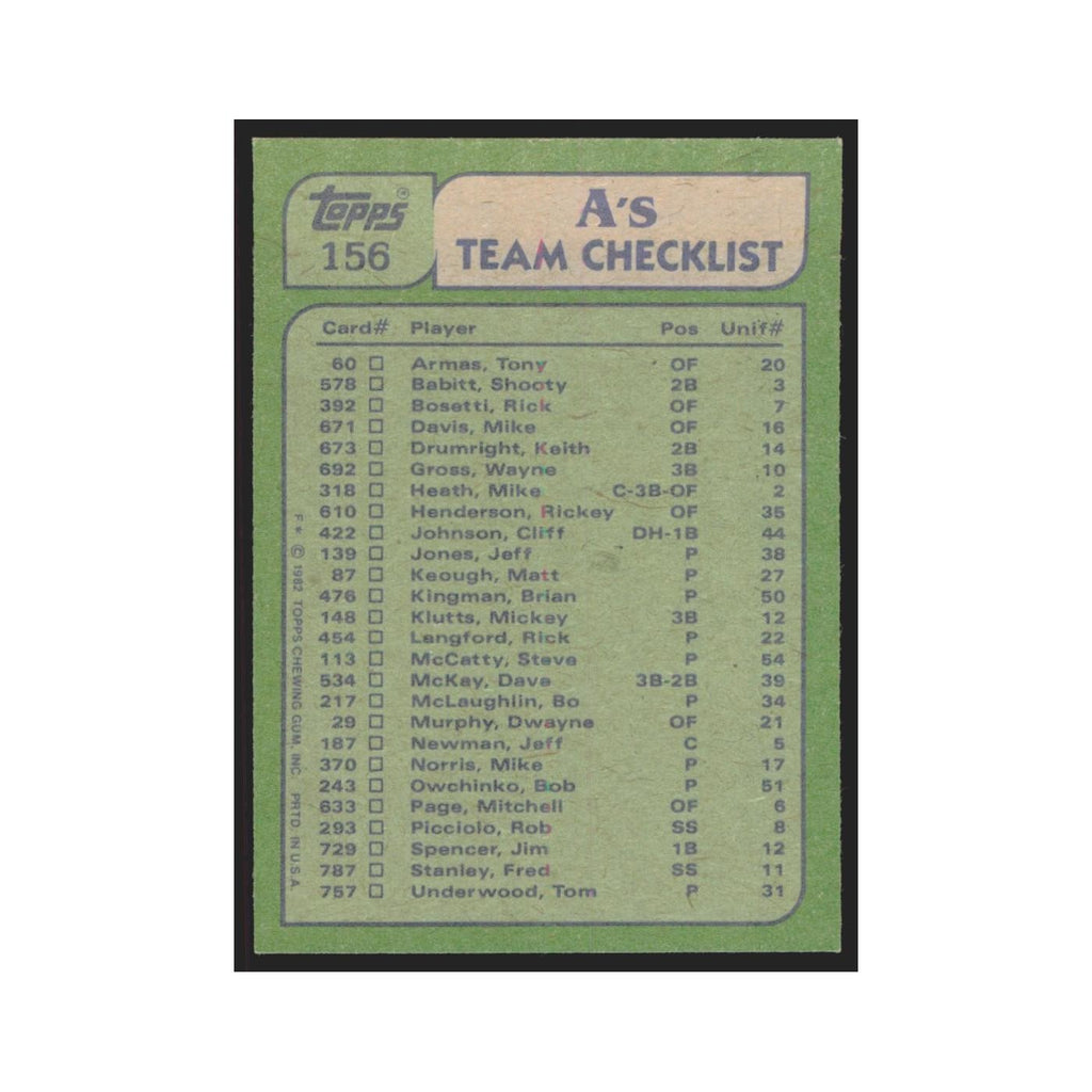 1982 Topps Rickey Henderson/Steve McCatty Athletics #156