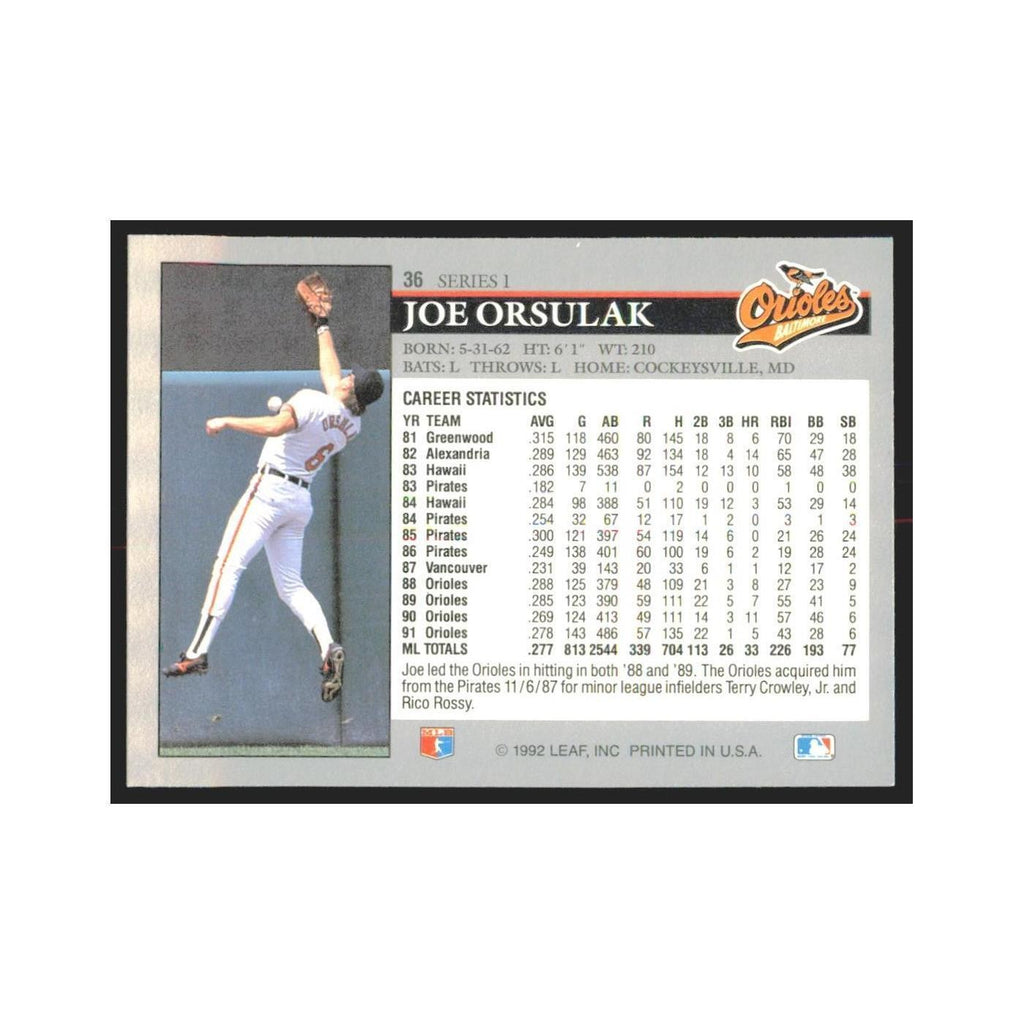 1992 Leaf Joe Orsulak Orioles #36.0