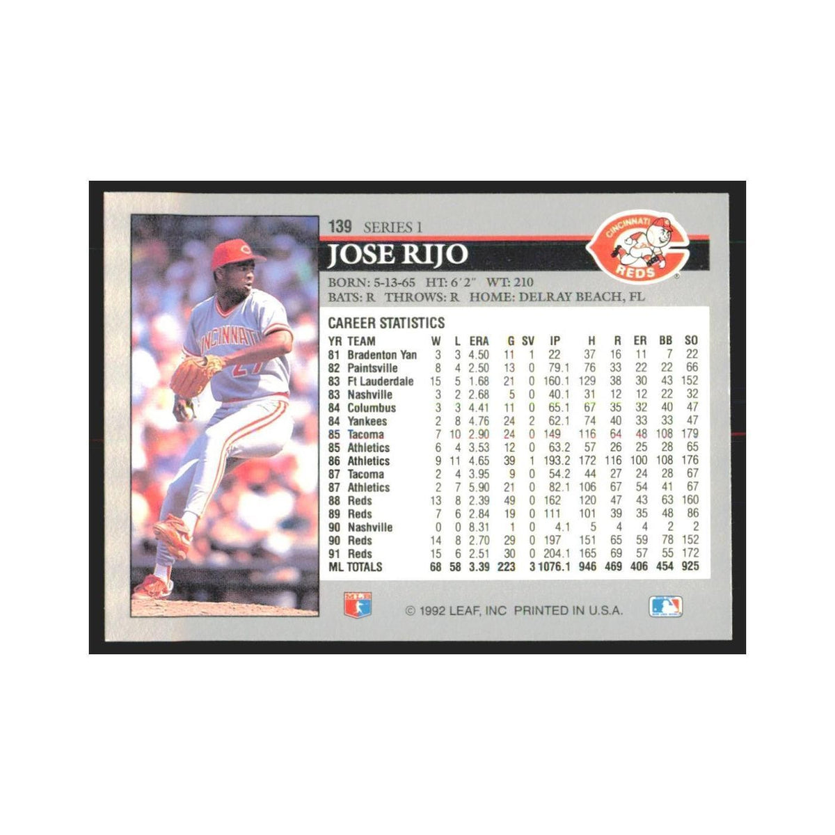 1992 Leaf Jose Rijo Reds #139.0