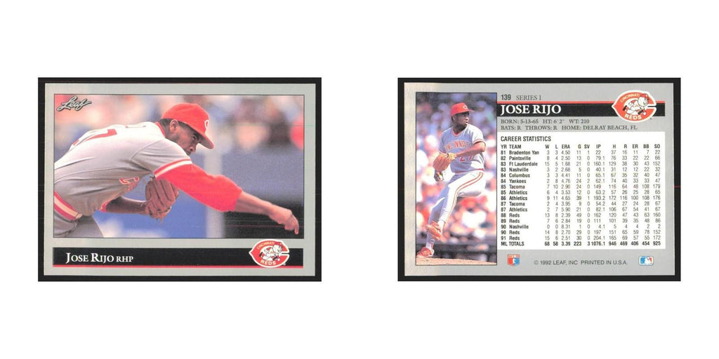 1992 Leaf Jose Rijo Reds #139.0