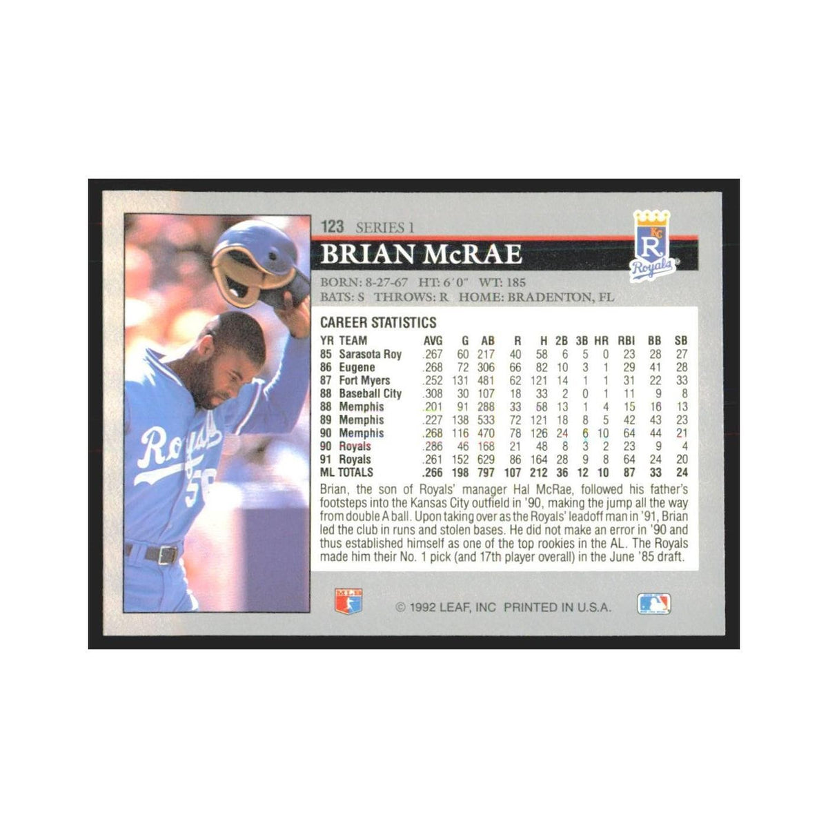 1992 Leaf Brian McRae Royals #123.0
