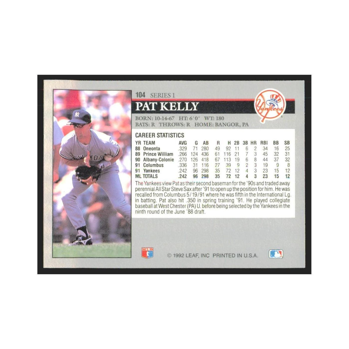 1992 Leaf Pat Kelly Yankees #104.0