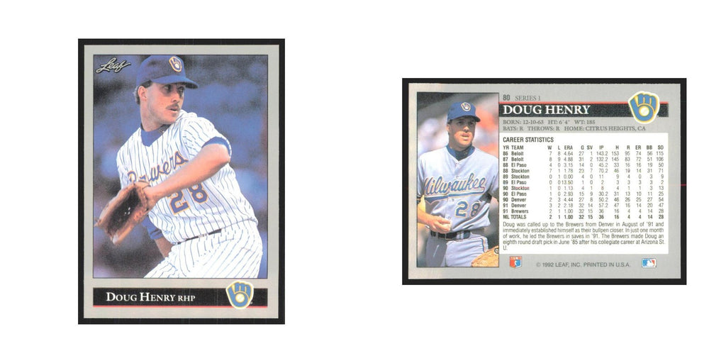 1992 Leaf Doug Henry Brewers #80.0