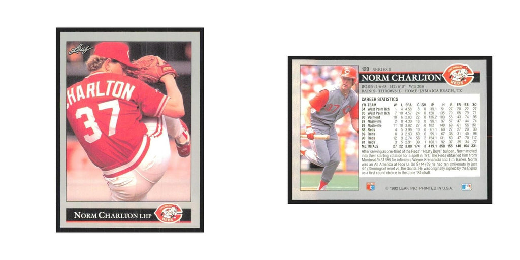 1992 Leaf Norm Charlton Reds #120.0
