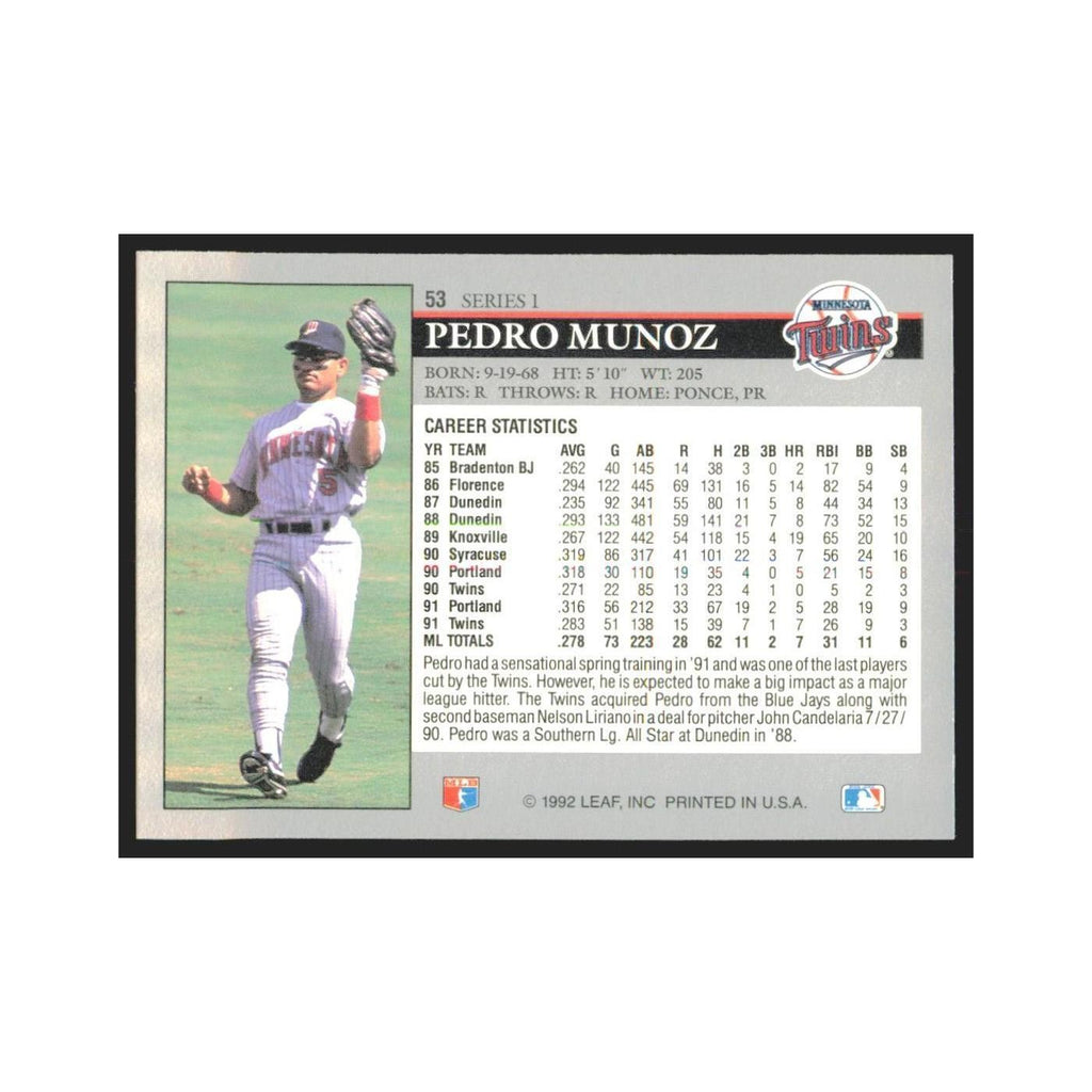 1992 Leaf Pedro Munoz Twins #53.0