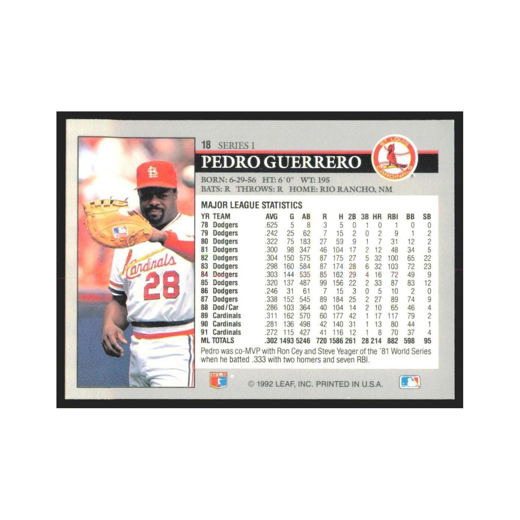 1992 Leaf Pedro Guerrero Cardinals #18.0
