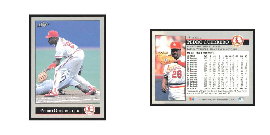 1992 Leaf Pedro Guerrero Cardinals #18.0
