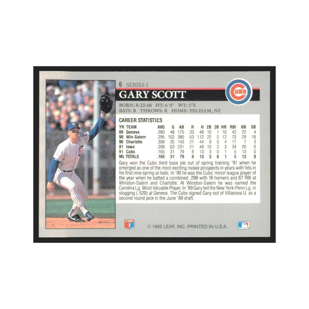 1992 Leaf Gary Scott Cubs #6.0