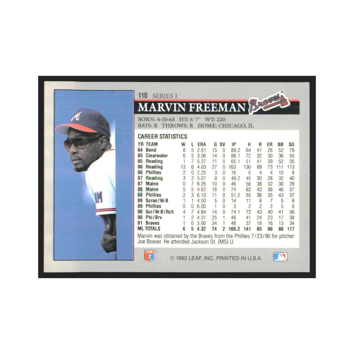 1992 Leaf Marvin Freeman Braves #110.0