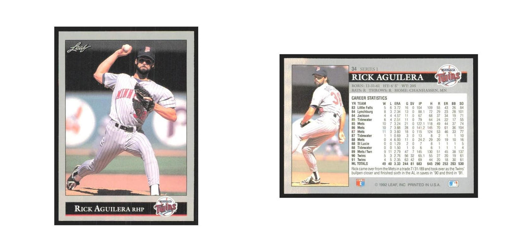 1992 Leaf Rick Aguilera Twins #34.0