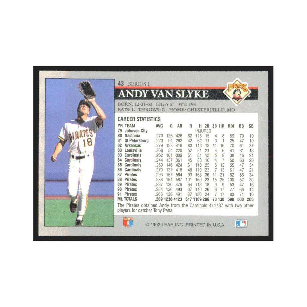 1992 Leaf Andy Van Slyke Pirates #43.0