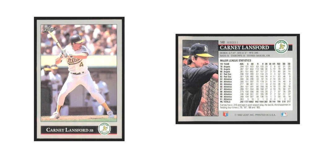 1992 Leaf Carney Lansford Athletics #148.0
