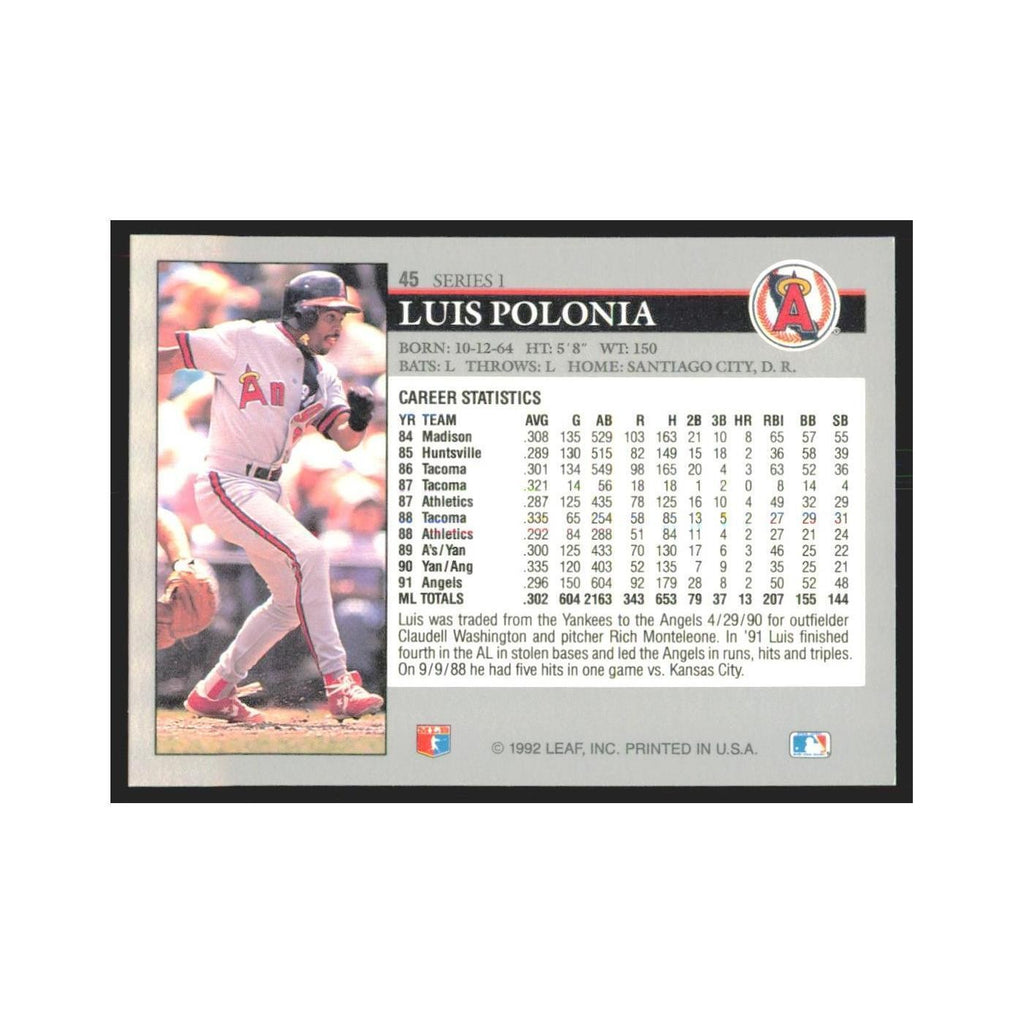 1992 Leaf Luis Polonia Angels #45.0