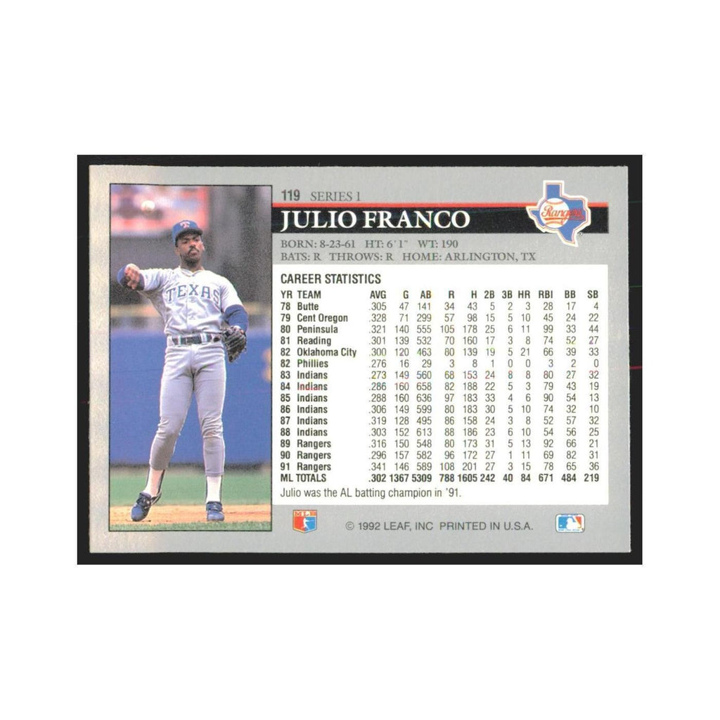 1992 Leaf Julio Franco Rangers #119.0