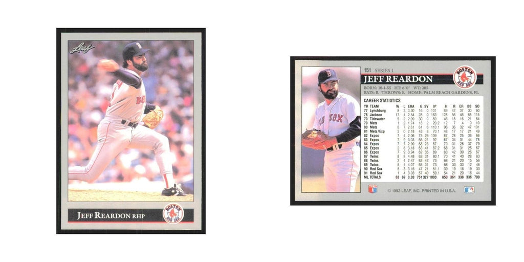 1992 Leaf Jeff Reardon Red Sox #151.0