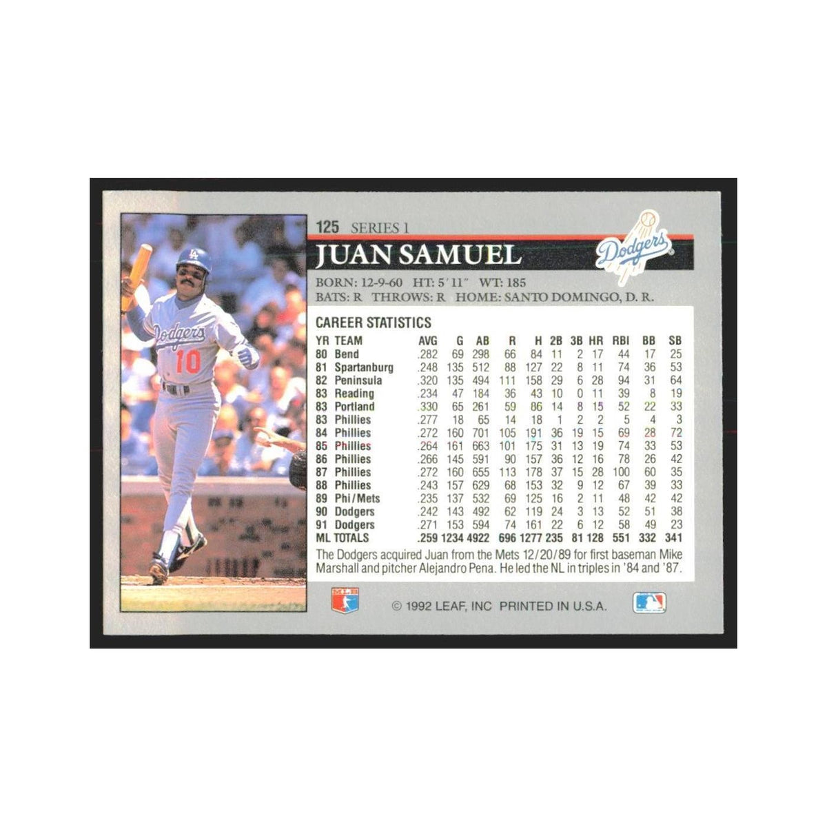 1992 Leaf Juan Samuel Dodgers #125.0