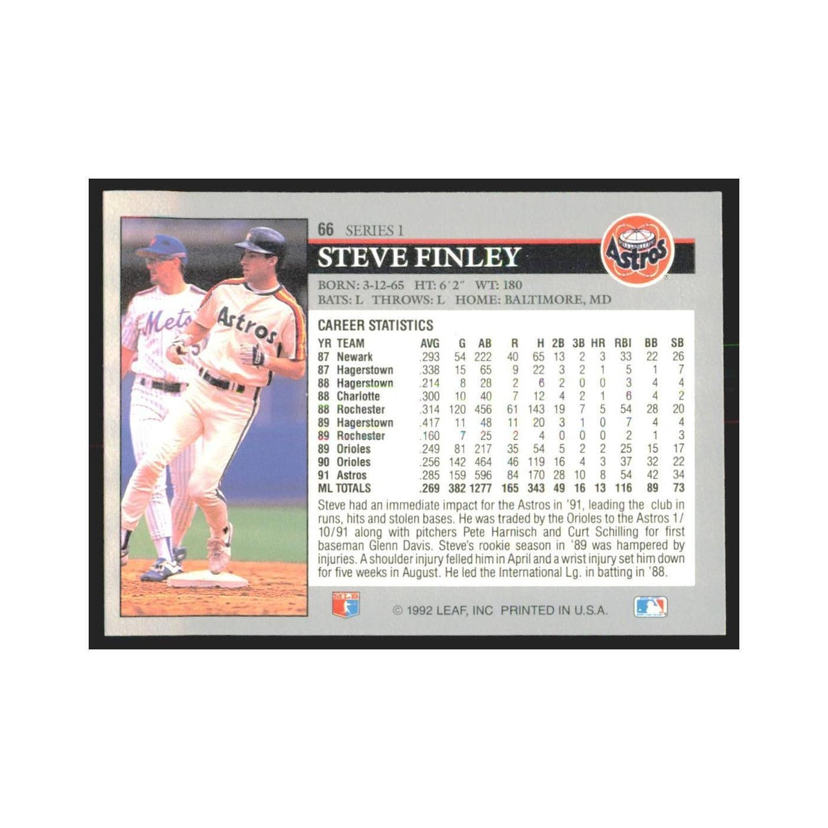 1992 Leaf Steve Finley Astros #66.0
