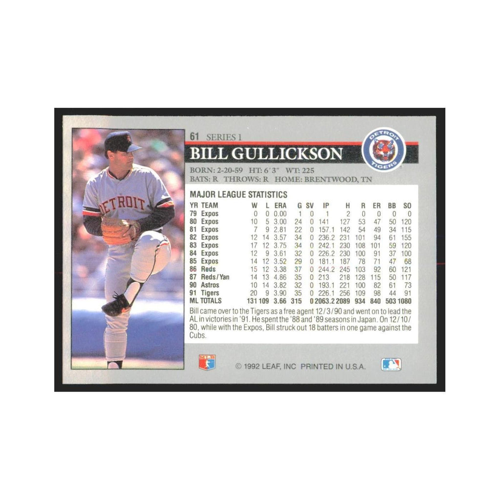1992 Leaf Bill Gullickson Tigers #61.0