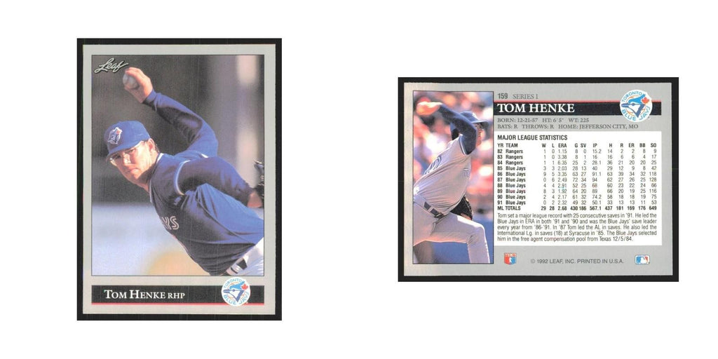 1992 Leaf Tom Henke Blue Jays #159.0