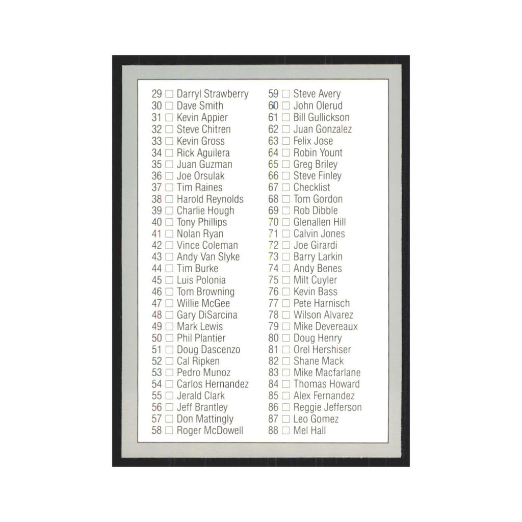 1992 Leaf Checklist Yankees #67.0
