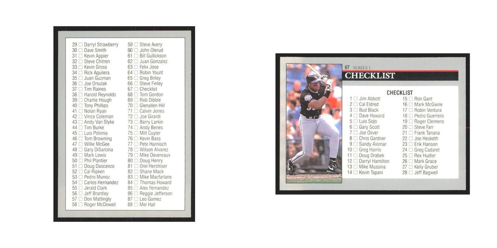 1992 Leaf Checklist Yankees #67.0