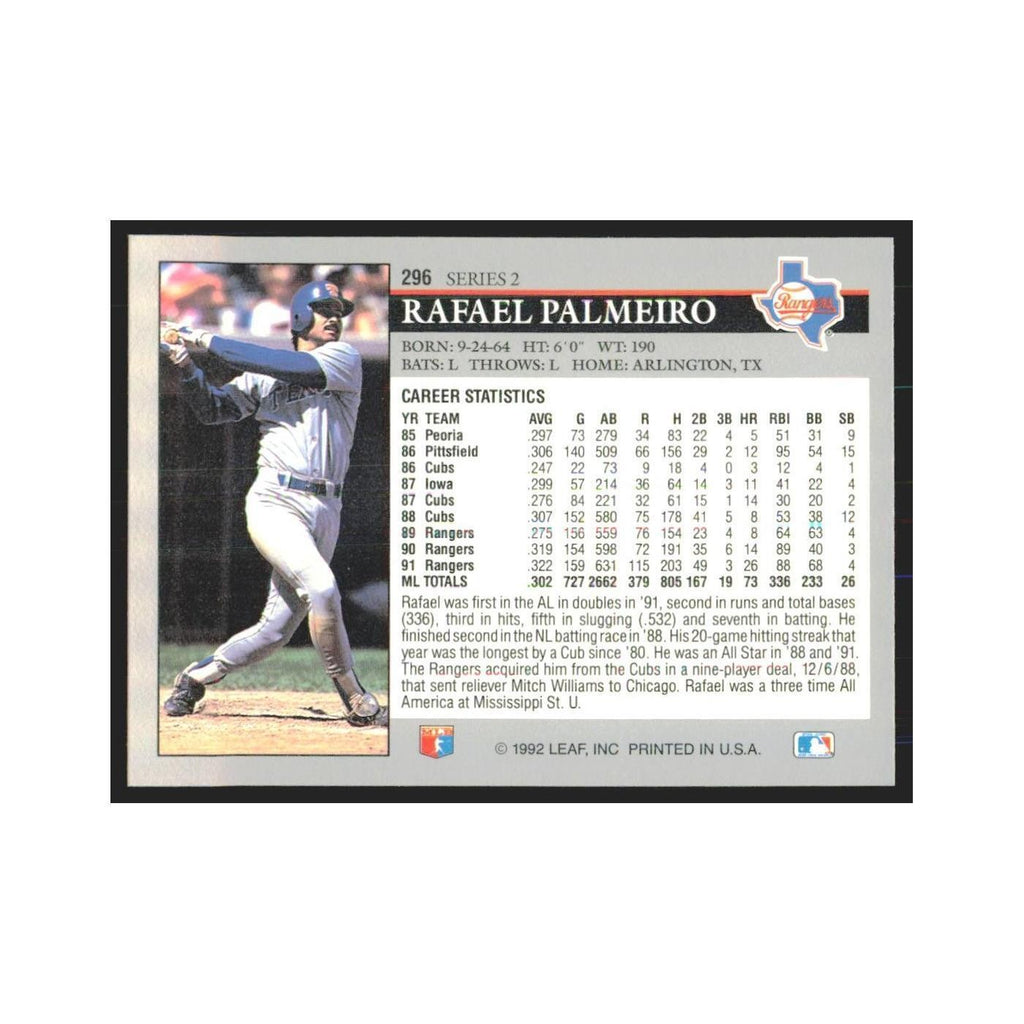 1992 Leaf Rafael Palmeiro Rangers #296.0