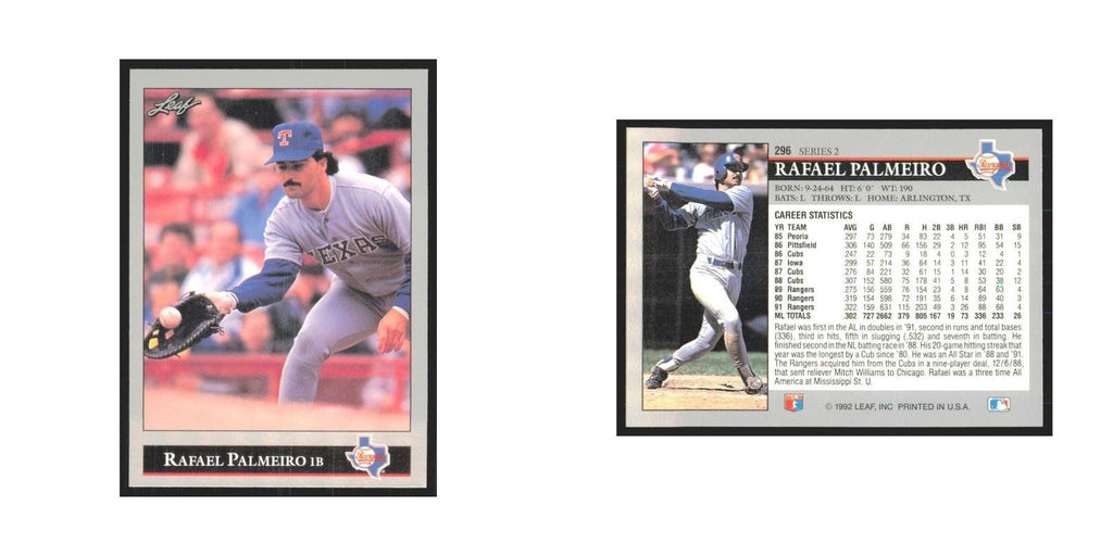 1992 Leaf Rafael Palmeiro Rangers #296.0