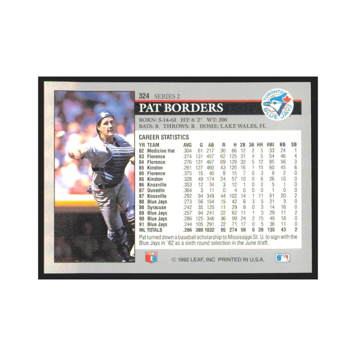 1992 Leaf Pat Borders Blue Jays #324.0