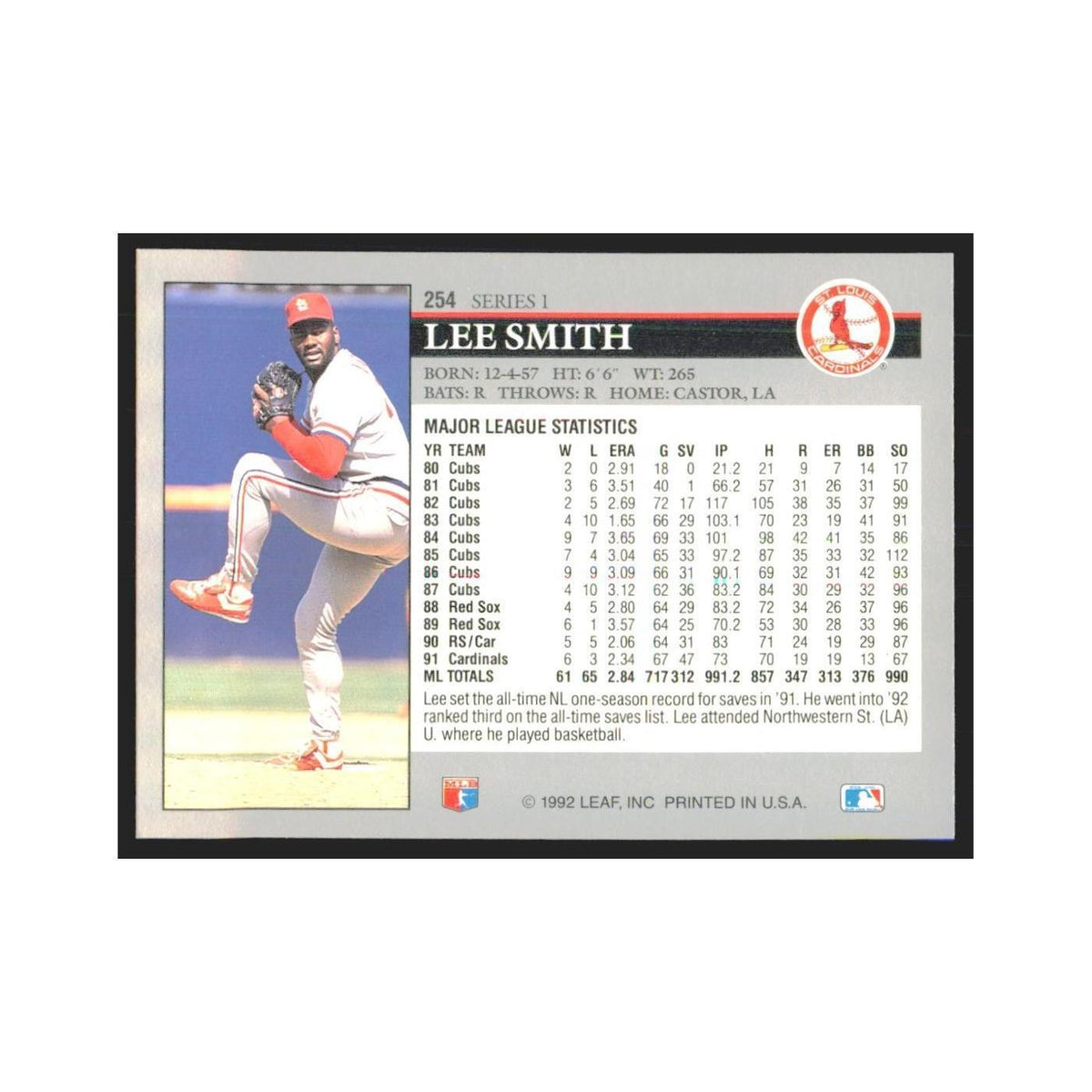 1992 Leaf Lee Smith Cardinals #254.0