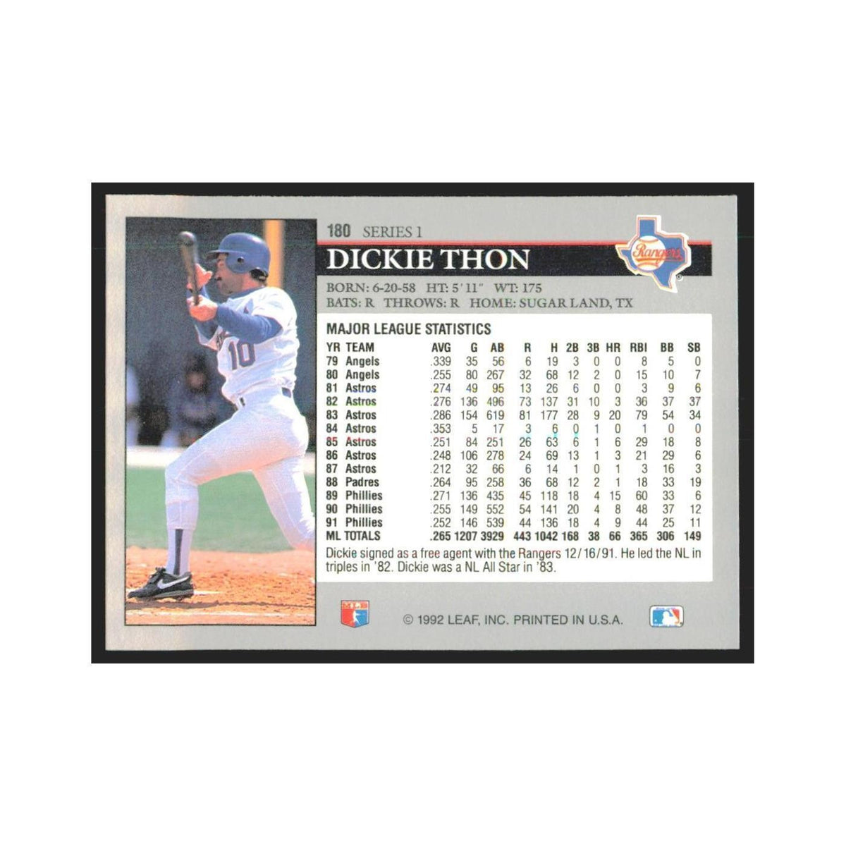 1992 Leaf Dickie Thon Rangers #180.0