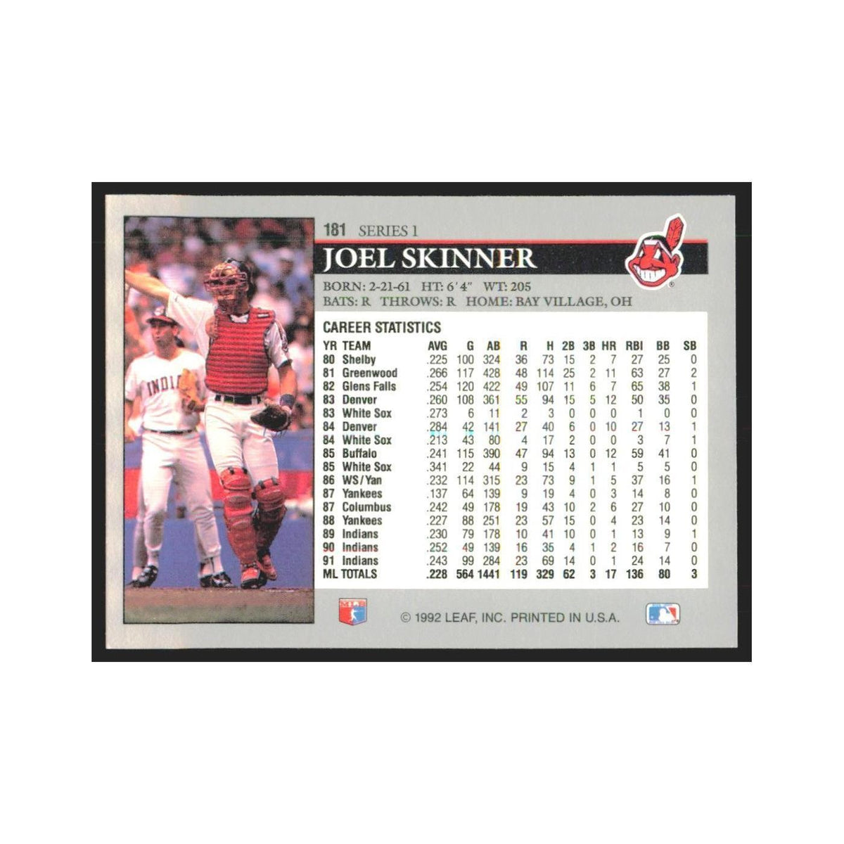 1992 Leaf Joel Skinner Indians #181.0