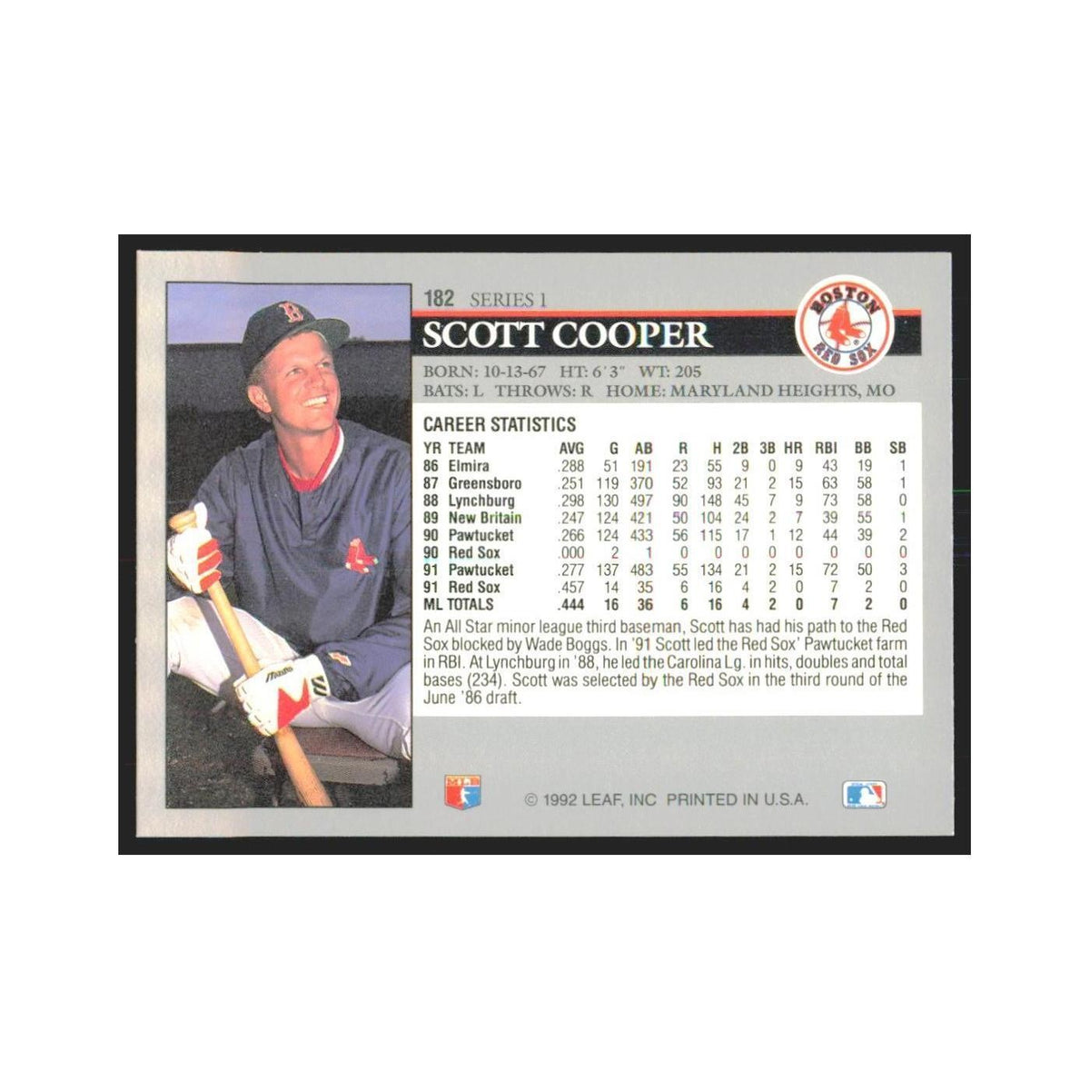 1992 Leaf Scott Cooper Red Sox #182.0