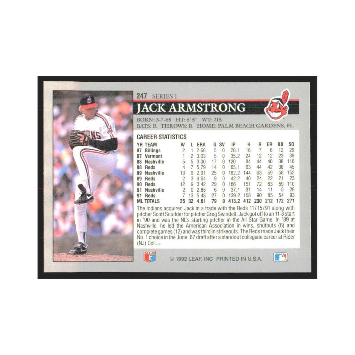 1992 Leaf Jack Armstrong Indians #247.0