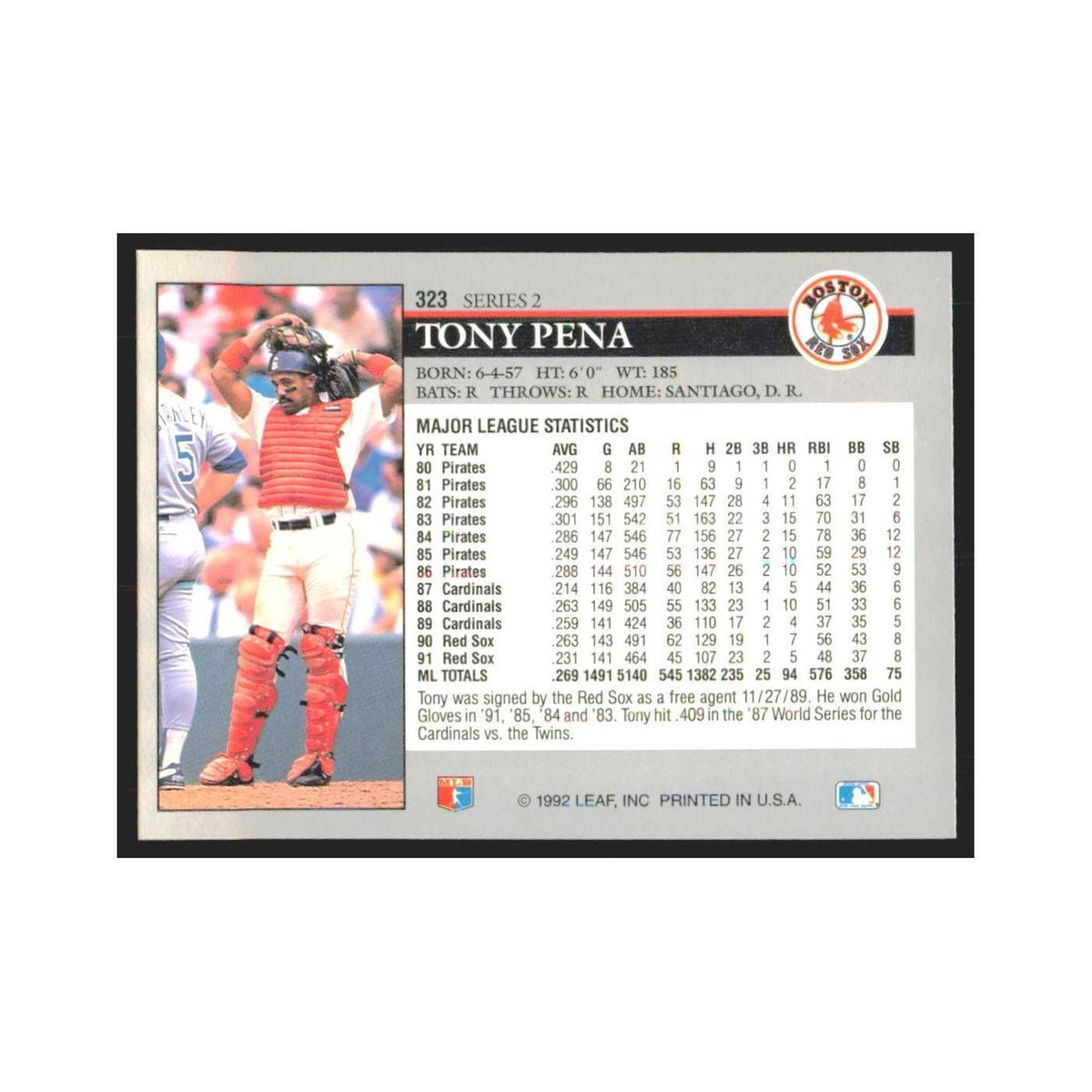 1992 Leaf Tony Pena Red Sox #323.0